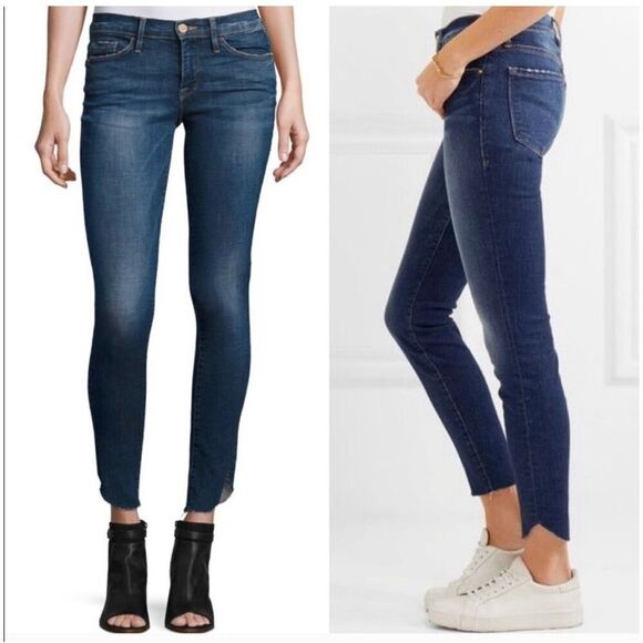FRAME Denim Le Skinny de Jeanne Blue Skinny Jeans Size 27 Tulip Hem Mid Rise - Picture 2 of 7